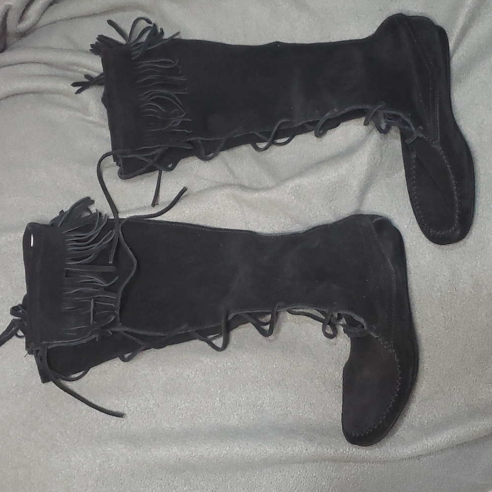 Rampage Black 19" Leather Moccasin flat sole boots